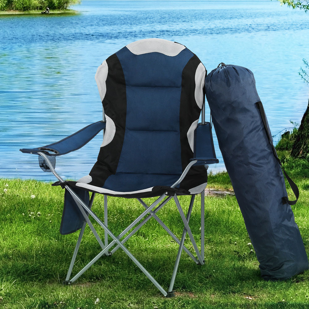 Camp Furniture: Weisshorn Camping Folding Chair Portable Outdoor Hiking Fishing Picnic Navy 2pcs