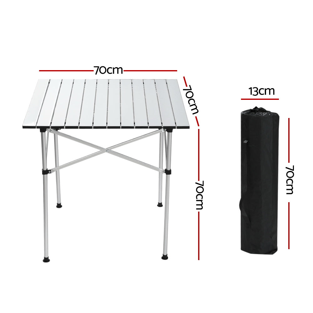 Camp Furniture: Weisshorn Folding Camping Table 70CM Roll Up Outdoor Picnic BBQ Aluminium Desk