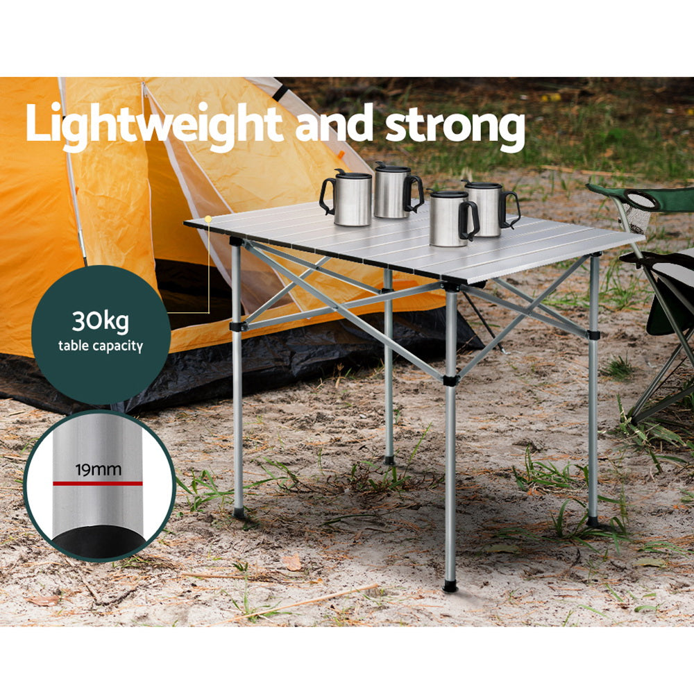 Camp Furniture: Weisshorn Folding Camping Table 70CM Roll Up Outdoor Picnic BBQ Aluminium Desk