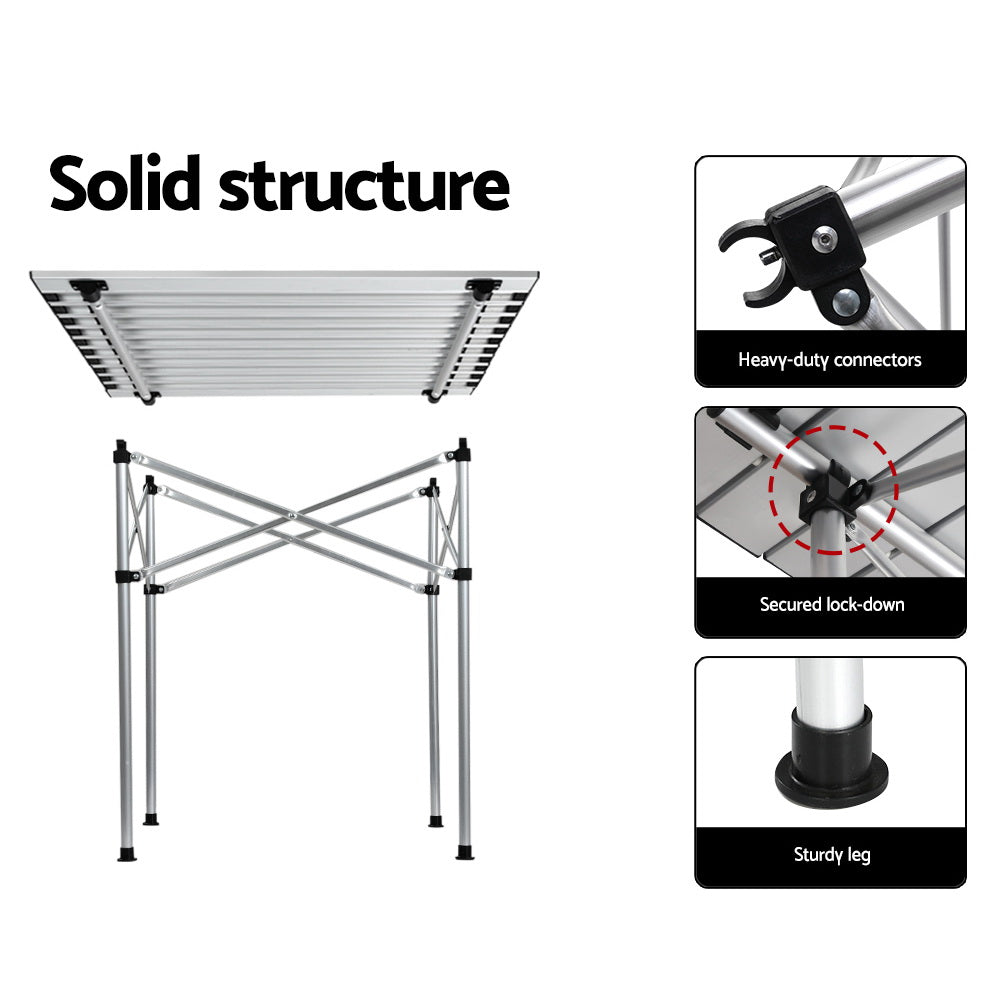 Camp Furniture: Weisshorn Folding Camping Table 70CM Roll Up Outdoor Picnic BBQ Aluminium Desk