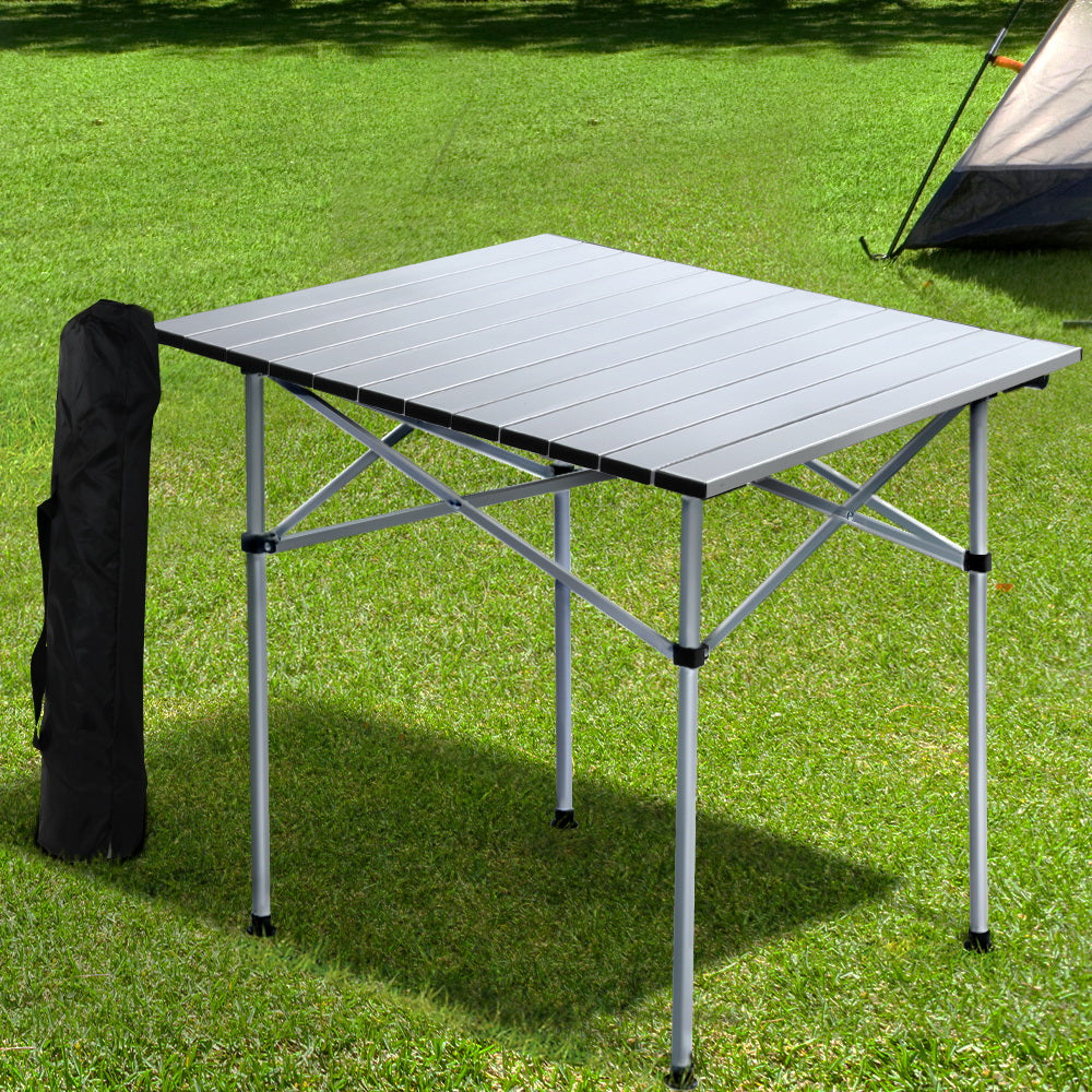 Camp Furniture: Weisshorn Folding Camping Table 70CM Roll Up Outdoor Picnic BBQ Aluminium Desk