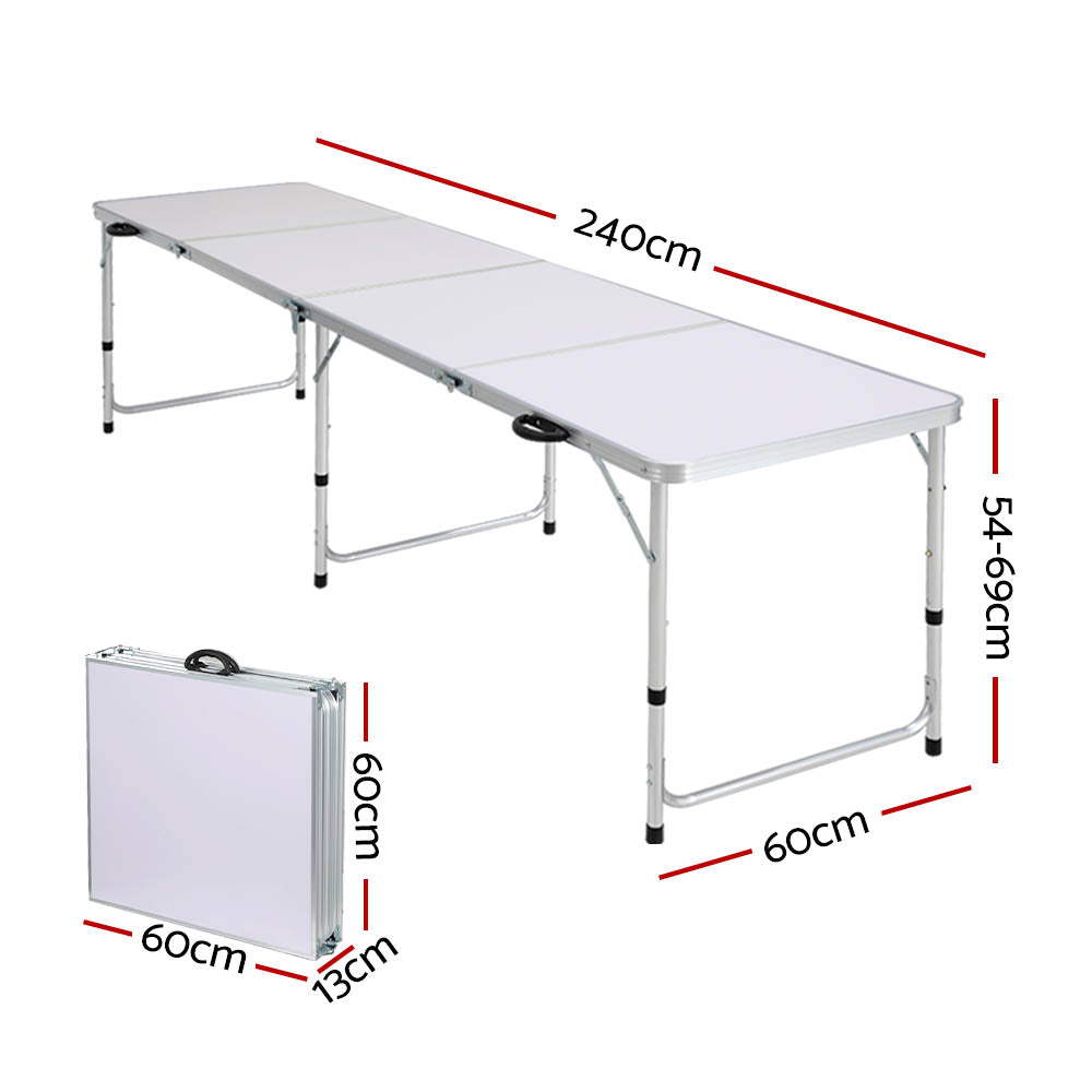 Camp Furniture: Weisshorn Folding Camping Table 240CM Portable Outdoor Picnic BBQ Aluminium Desk