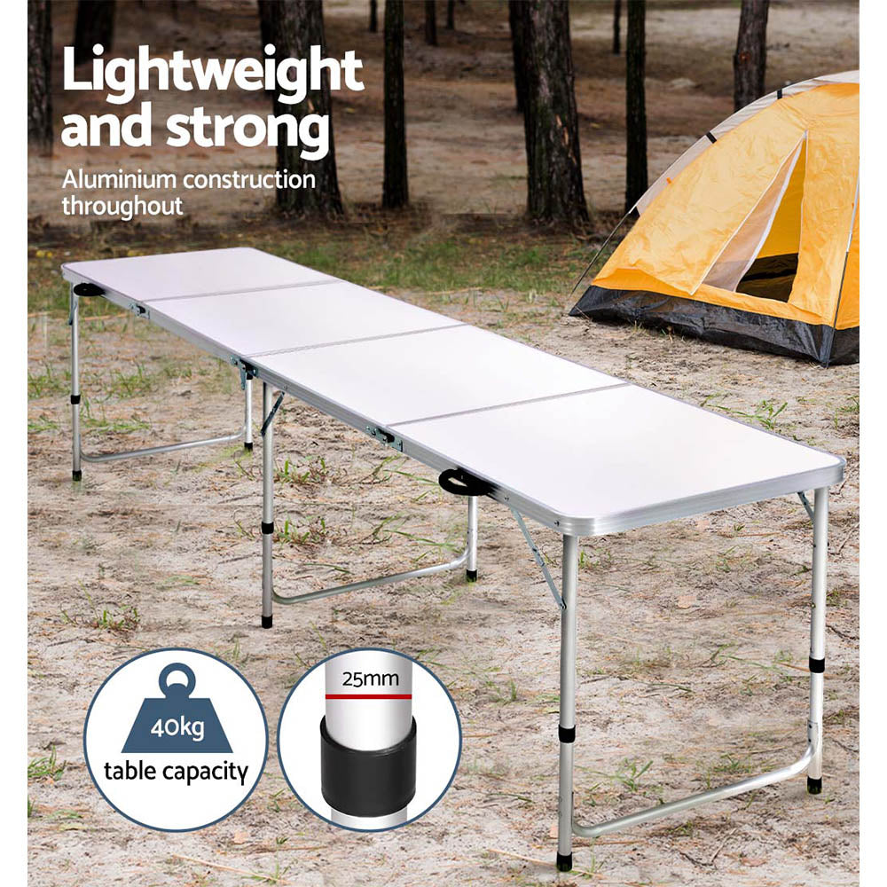 Camp Furniture: Weisshorn Folding Camping Table 240CM Portable Outdoor Picnic BBQ Aluminium Desk