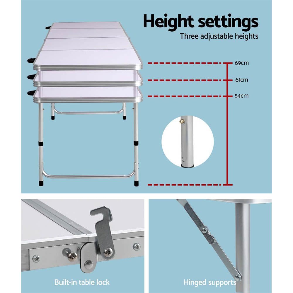 Camp Furniture: Weisshorn Folding Camping Table 240CM Portable Outdoor Picnic BBQ Aluminium Desk