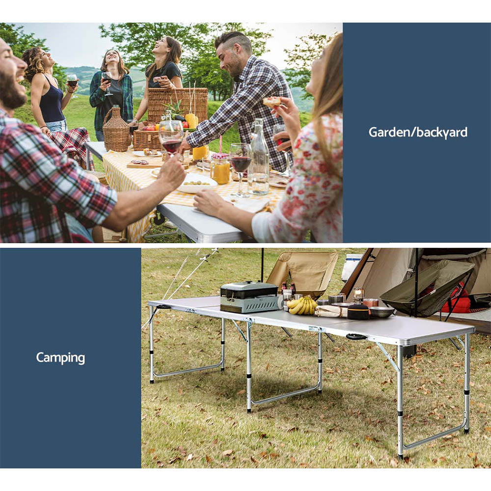 Camp Furniture: Weisshorn Folding Camping Table 240CM Portable Outdoor Picnic BBQ Aluminium Desk