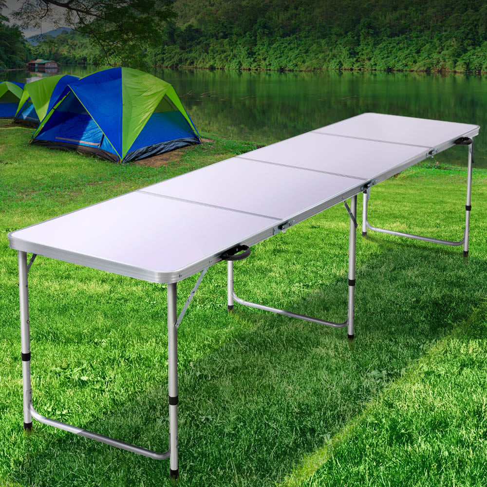 Camp Furniture: Weisshorn Folding Camping Table 240CM Portable Outdoor Picnic BBQ Aluminium Desk