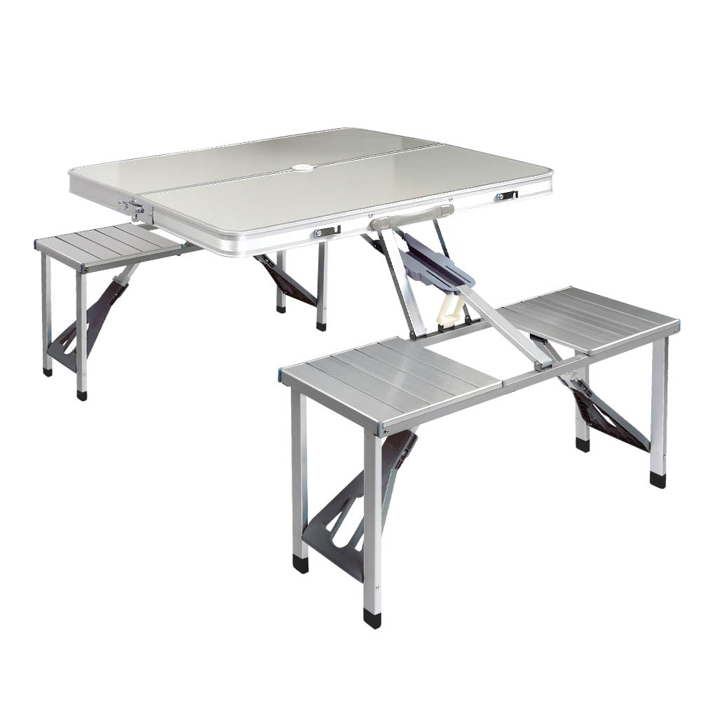 BBQ Tools: Weisshorn Folding Camping Table Outdoor Picnic BBQ With 2 Bench Chairs Set