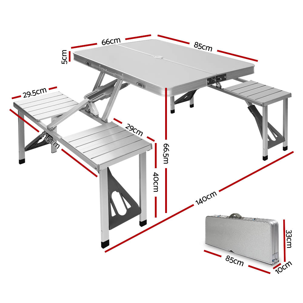 BBQ Tools: Weisshorn Folding Camping Table Outdoor Picnic BBQ With 2 Bench Chairs Set