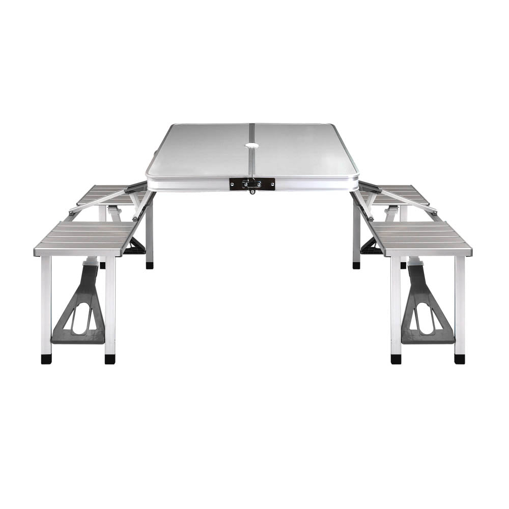 BBQ Tools: Weisshorn Folding Camping Table Outdoor Picnic BBQ With 2 Bench Chairs Set