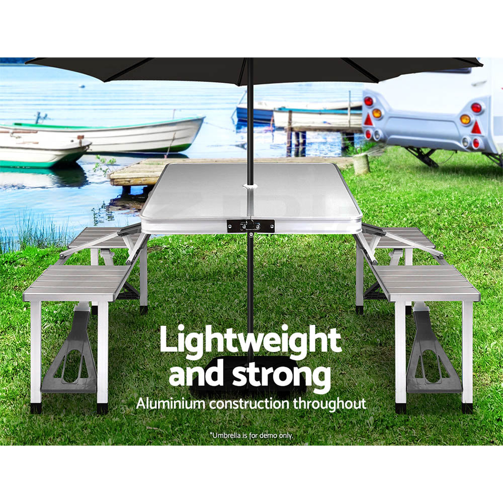 BBQ Tools: Weisshorn Folding Camping Table Outdoor Picnic BBQ With 2 Bench Chairs Set