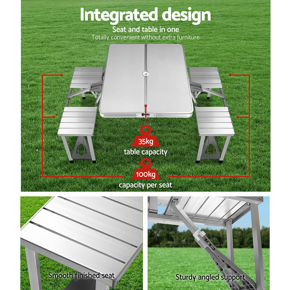 BBQ Tools: Weisshorn Folding Camping Table Outdoor Picnic BBQ With 2 Bench Chairs Set