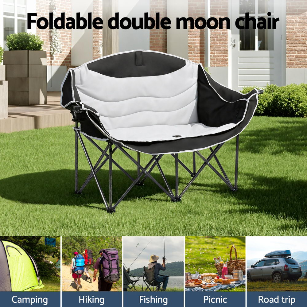 Camp Furniture: Weisshorn Camping Chair Double Folding Moon Chair Portable Seat 240KG