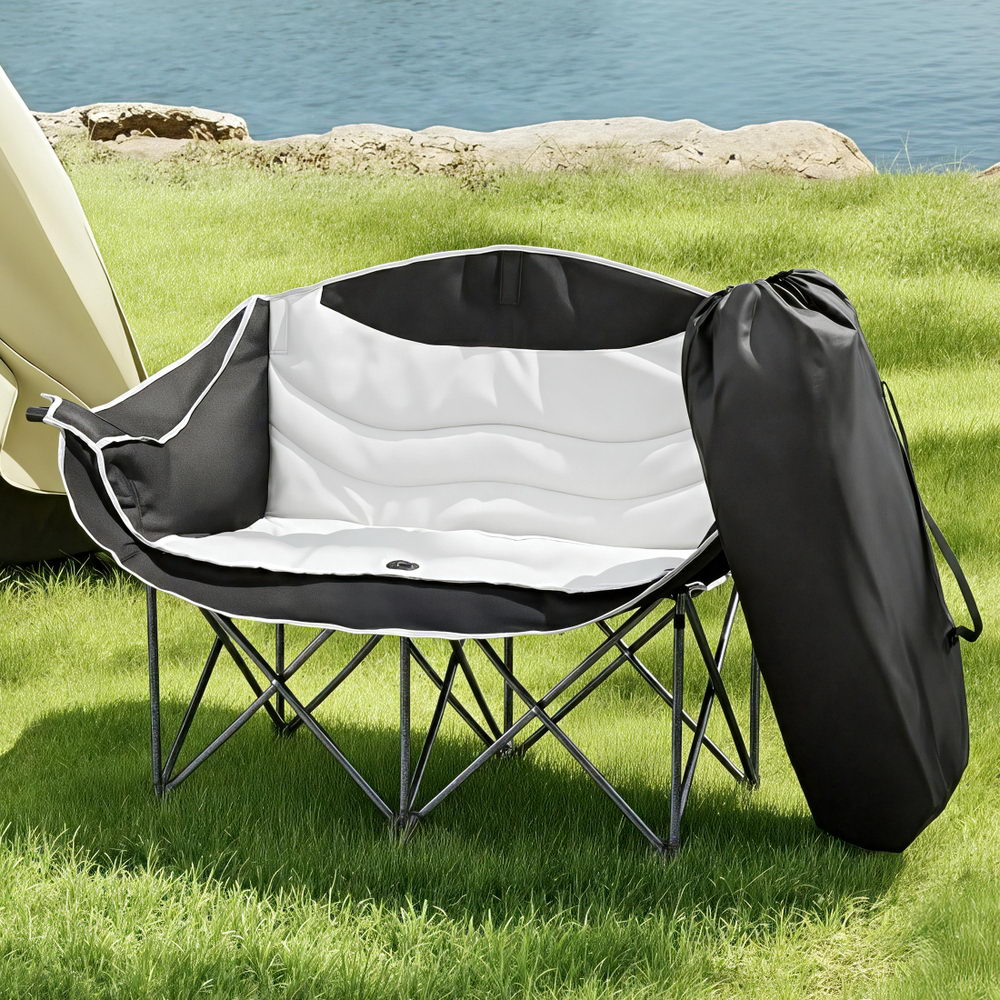Camp Furniture: Weisshorn Camping Chair Double Folding Moon Chair Portable Seat 240KG