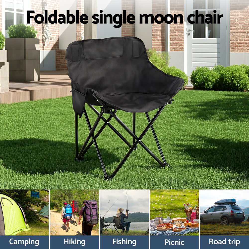 Camp Furniture: Weisshorn Folding Camping Moon Chair Portable Seat Weight Capacity 120KG Black