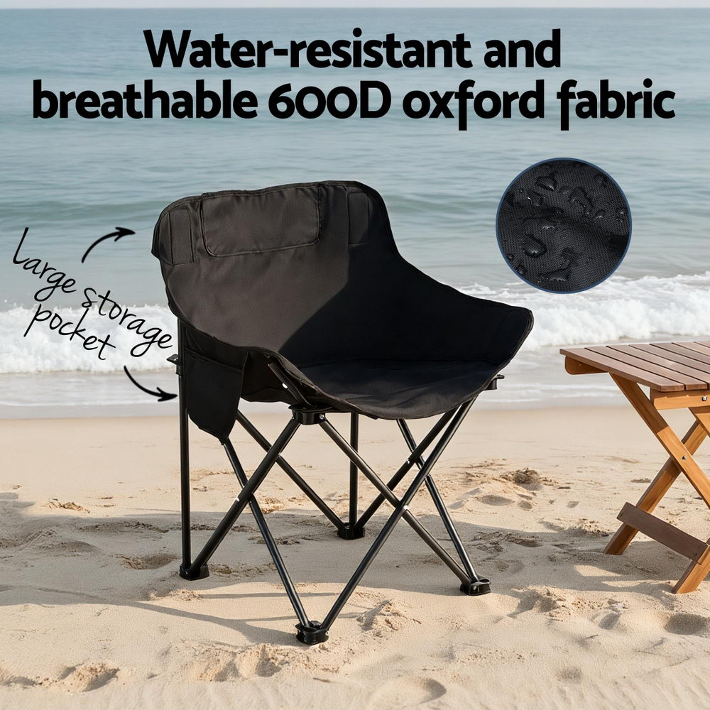 Camp Furniture: Weisshorn Folding Camping Moon Chair Portable Seat Weight Capacity 120KG Black