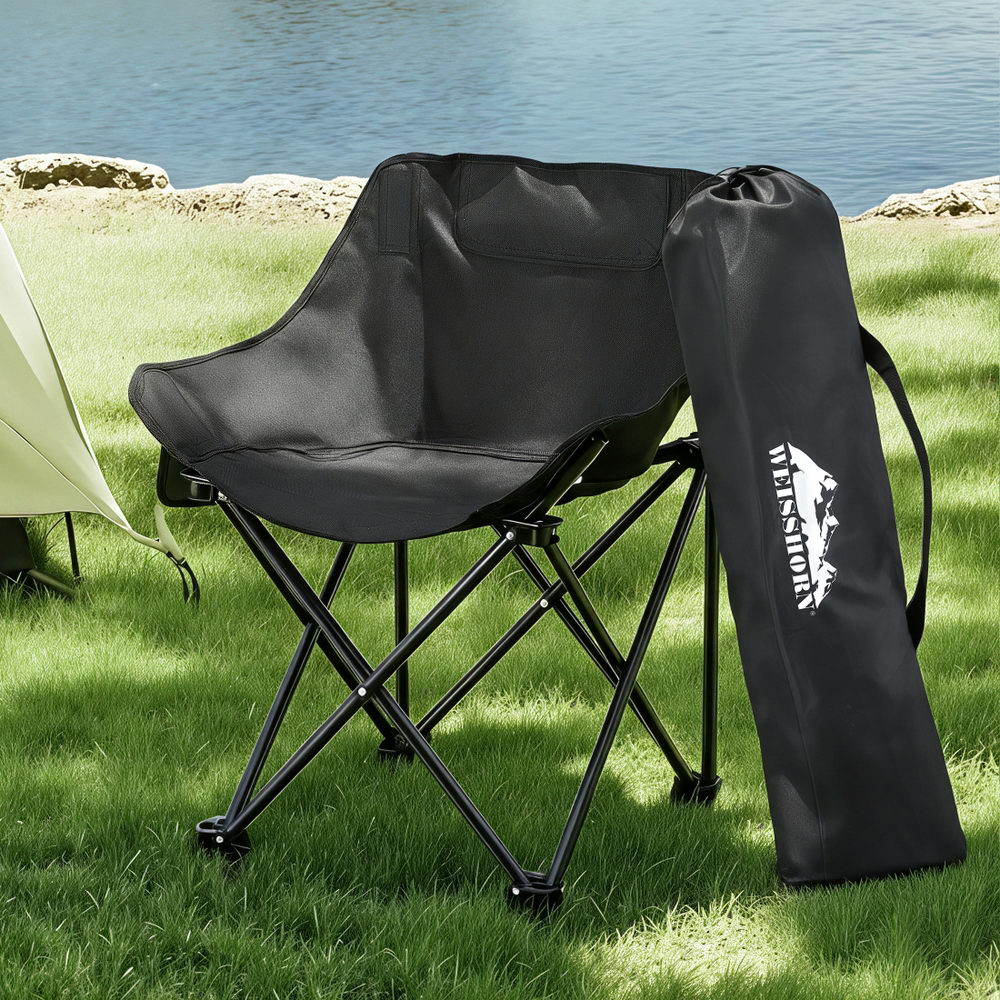 Camp Furniture: Weisshorn Folding Camping Moon Chair Portable Seat Weight Capacity 120KG Black