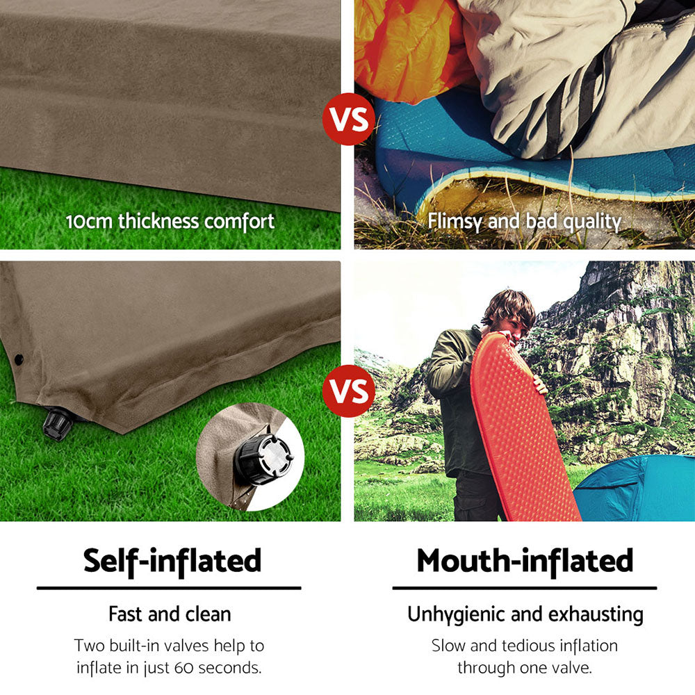 Inflatable Mattresses: Weisshorn Self Inflating Mattress 10CM Camping Sleeping Mat Air Double Coffee