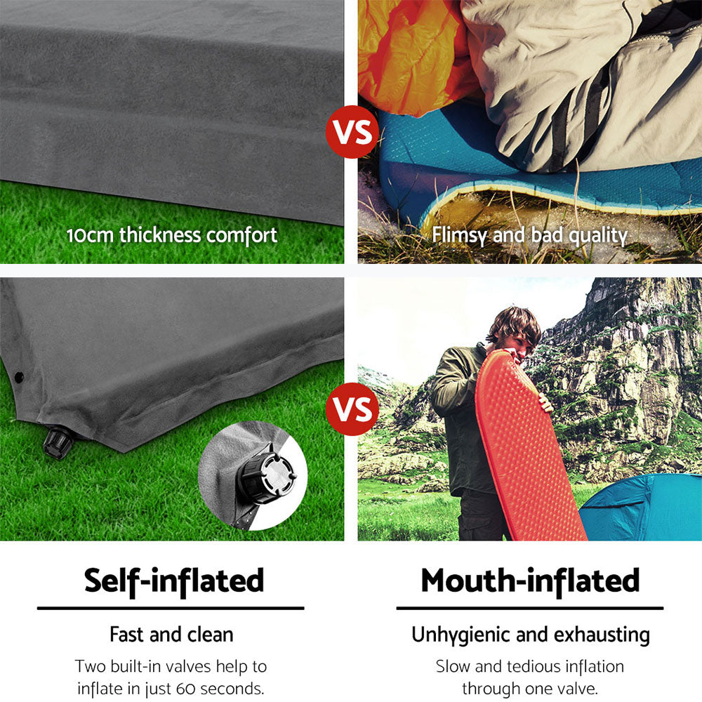 Inflatable Mattresses: Weisshorn Self Inflating Mattress 10CM Camping Sleeping Mat Air Double Grey