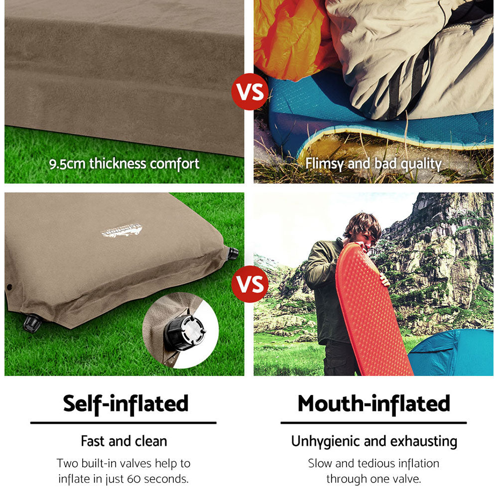 Inflatable Mattresses: Weisshorn Self Inflating Mattress Camping Sleeping Mat Air Bed Double Set Coffee