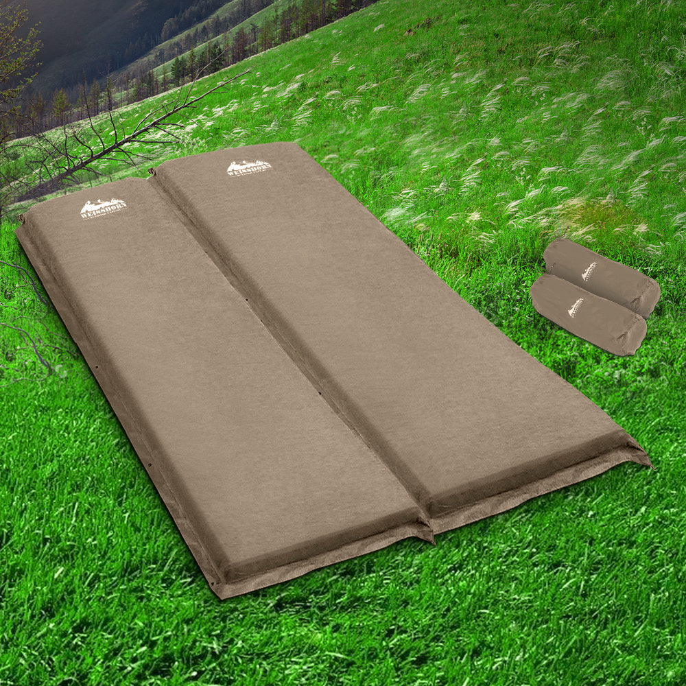 Inflatable Mattresses: Weisshorn Self Inflating Mattress Camping Sleeping Mat Air Bed Double Set Coffee