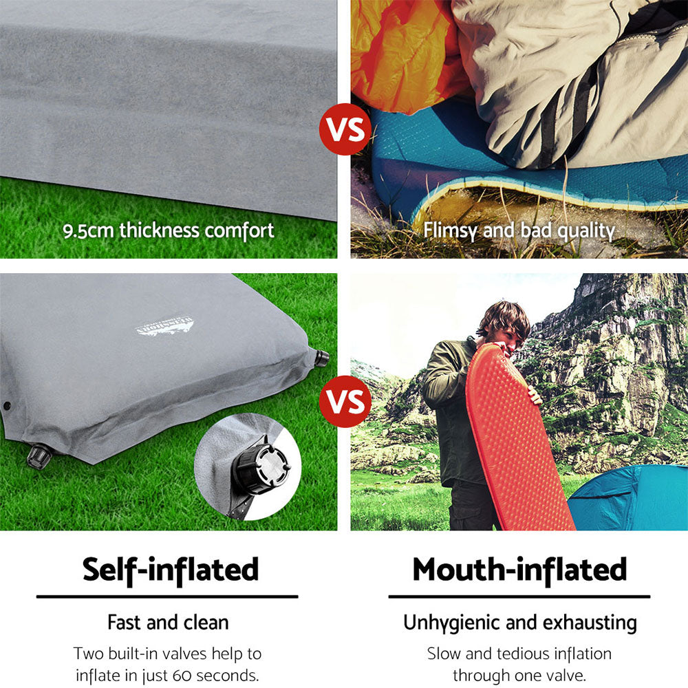 Inflatable Mattresses: Weisshorn Self Inflating Mattress Camping Sleeping Mat Air Bed Double Set Grey