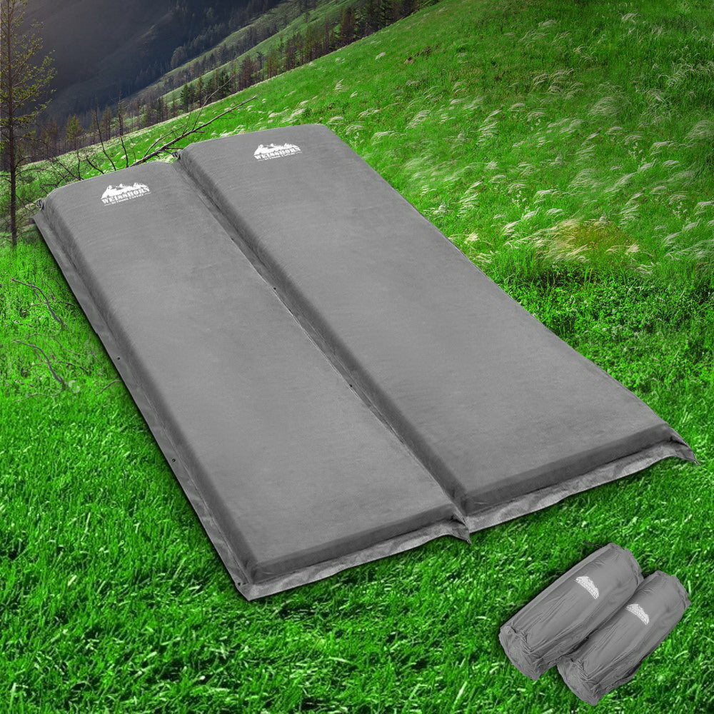 Inflatable Mattresses: Weisshorn Self Inflating Mattress Camping Sleeping Mat Air Bed Double Set Grey