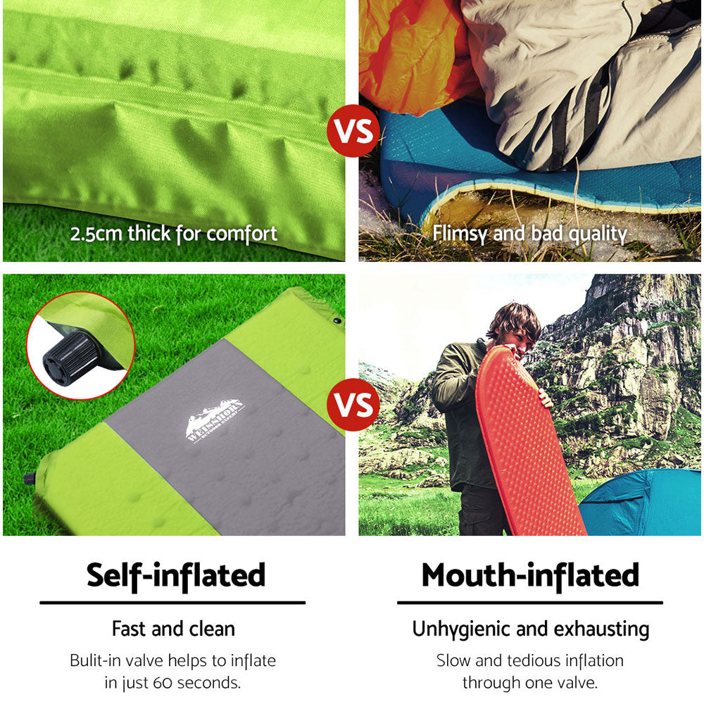 Inflatable Mattresses: Weisshorn Self Inflating Mattress Camping Sleeping Mat Air Bed Pad Single Green