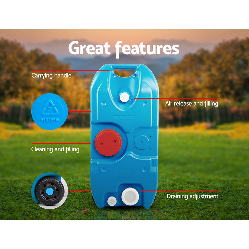 Portable Toilets & Showers: Weisshorn 40L Portable Wheel Water Tank Camping Caravan Storage Blue