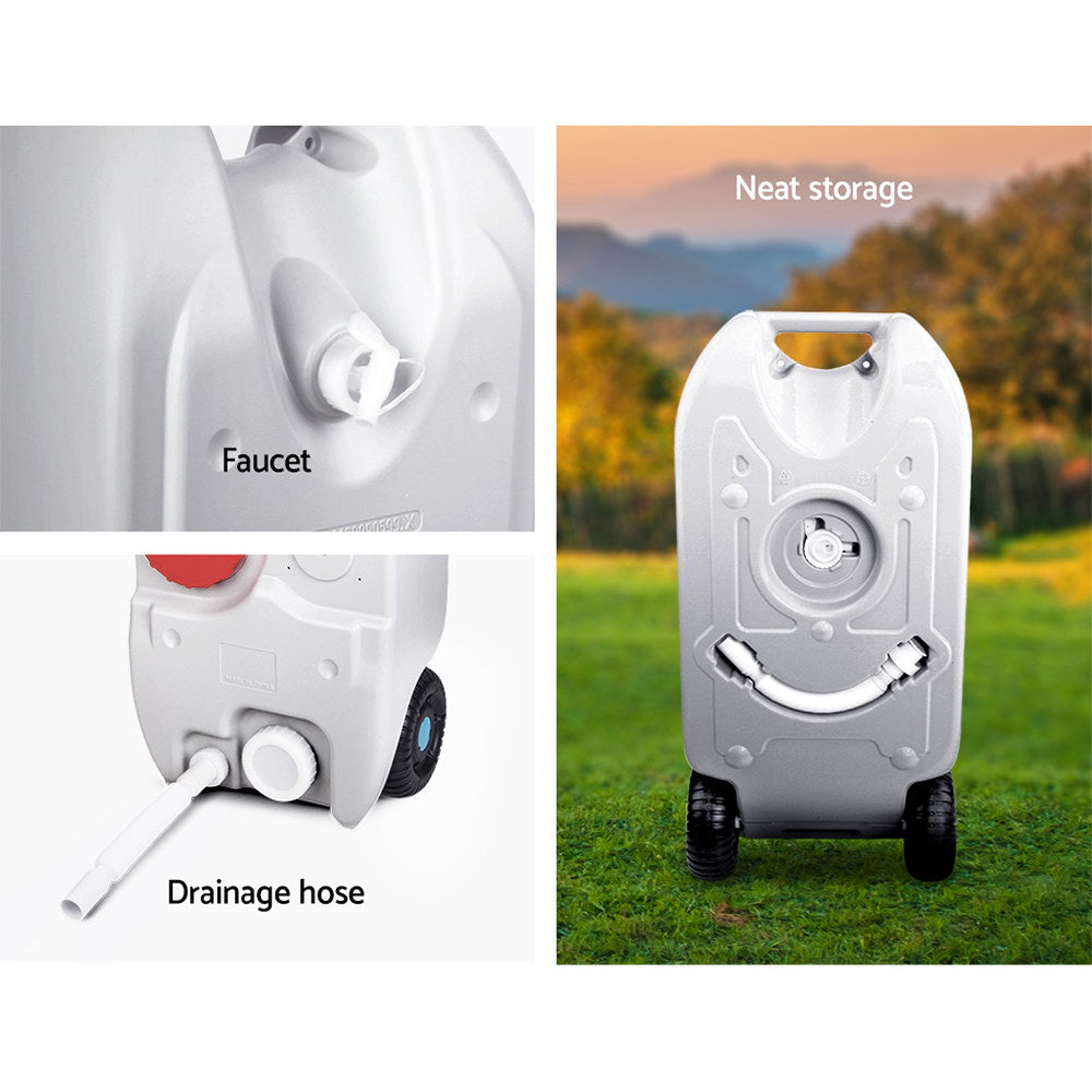 Portable Toilets & Showers: Weisshorn 40L Portable Wheel Water Tank Camping Caravan Storage Grey