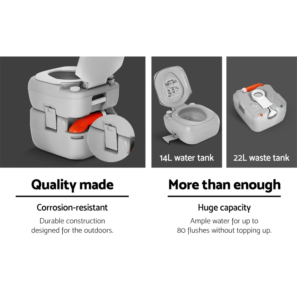Portable Toilets & Showers: Weisshorn 22L Portable Camping Toilet Outdoor Flush Potty Boating