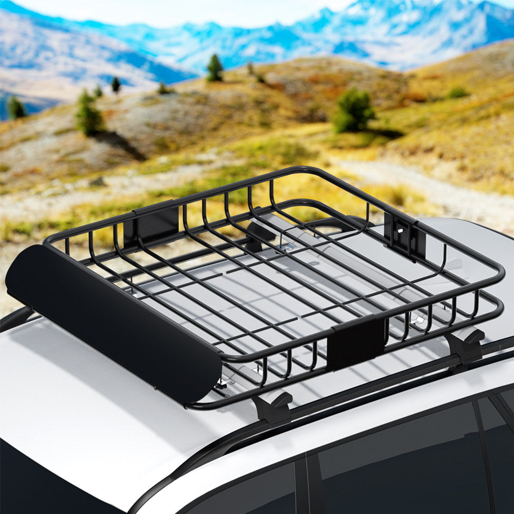 Cross Bar: Giantz Universal Car Roof Rack Basket Luggage Vehicle Cargo Carrier 111cm Black