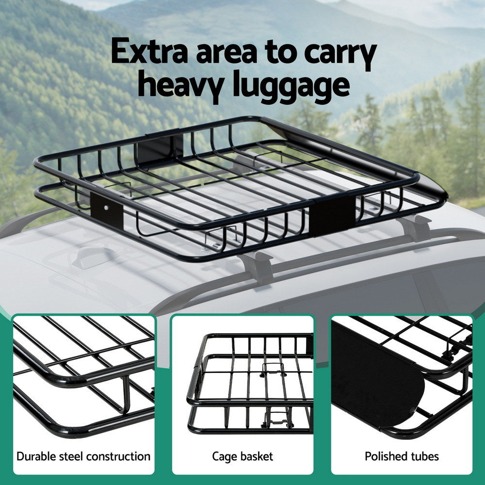 Cross Bar: Giantz Universal Car Roof Rack Basket Luggage Vehicle Cargo Carrier 111cm Black