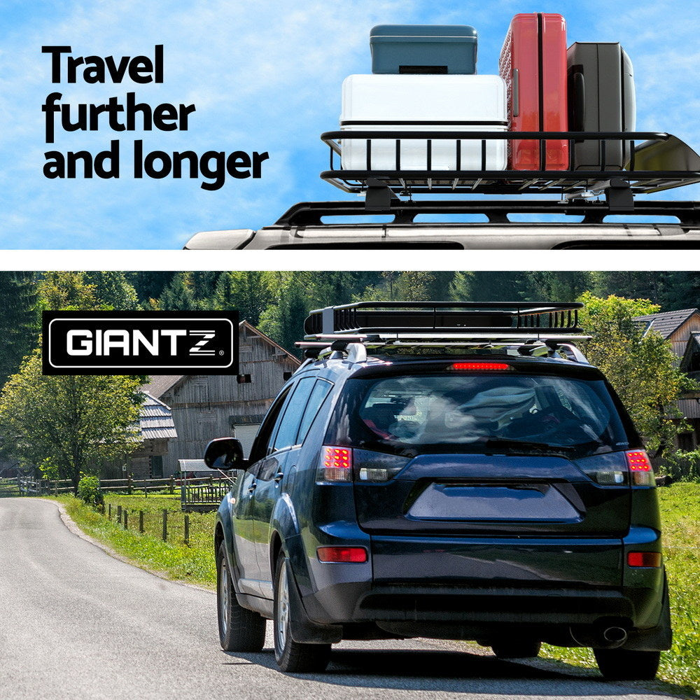 Cross Bar: Giantz Universal Car Roof Rack Basket Luggage Vehicle Cargo Carrier 111cm Black