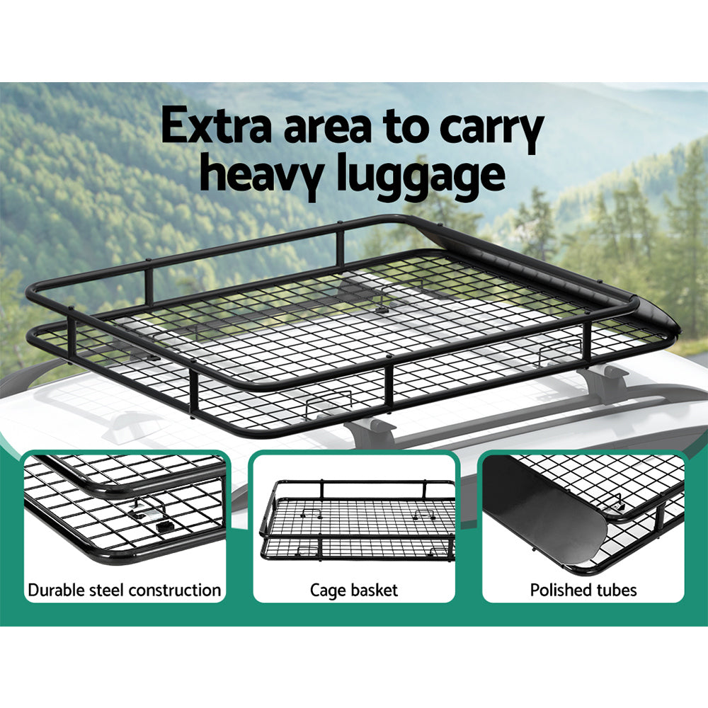 Cross Bar: Giantz Universal Car Roof Rack Basket Luggage Vehicle Cargo Carrier 123cm Black