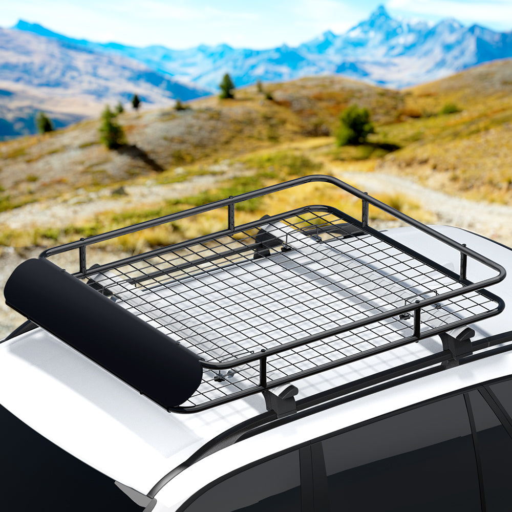 Cross Bar: Giantz Universal Car Roof Rack Basket Luggage Vehicle Cargo Carrier 123cm Black