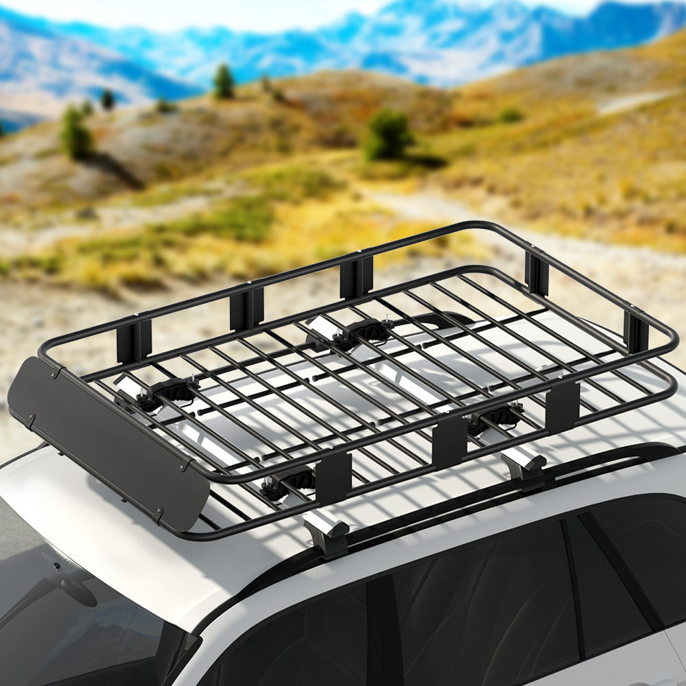Cross Bar: Giantz Universal Car Roof Rack Basket Luggage Vehicle Cargo Carrier 160cm Black