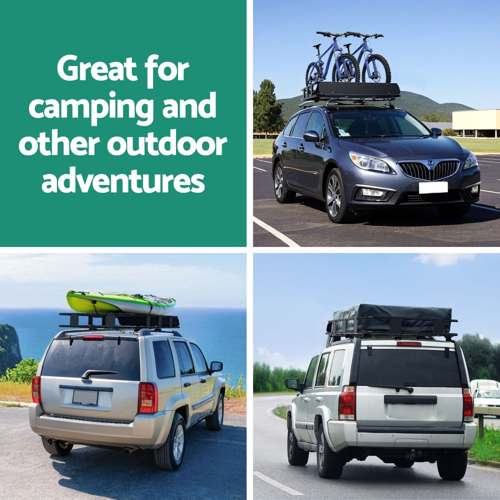 Cross Bar: Giantz Universal Car Roof Rack Basket Luggage Vehicle Cargo Carrier 160cm Black