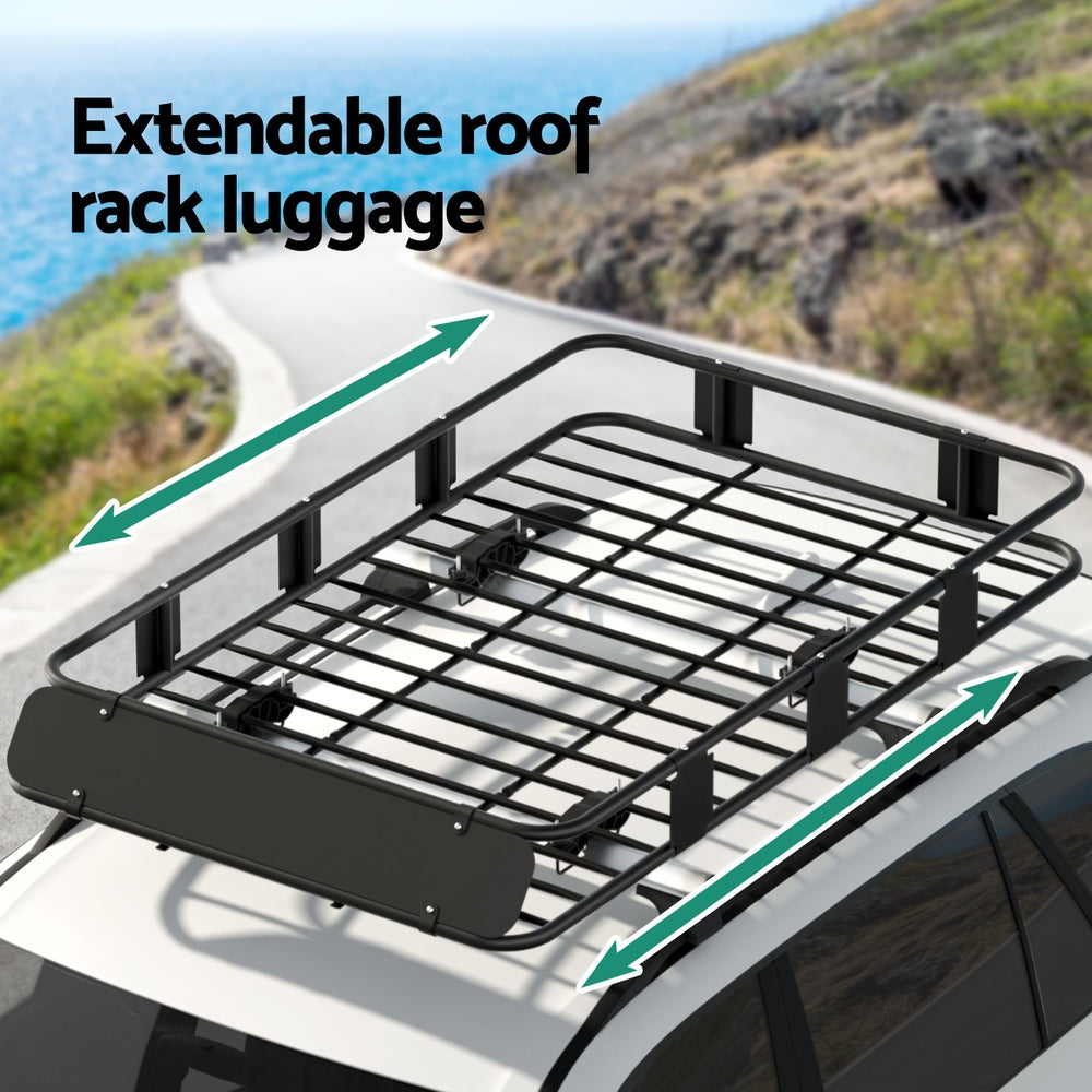 Cross Bar: Giantz Universal Car Roof Rack Basket Luggage Vehicle Cargo Carrier 160cm Black