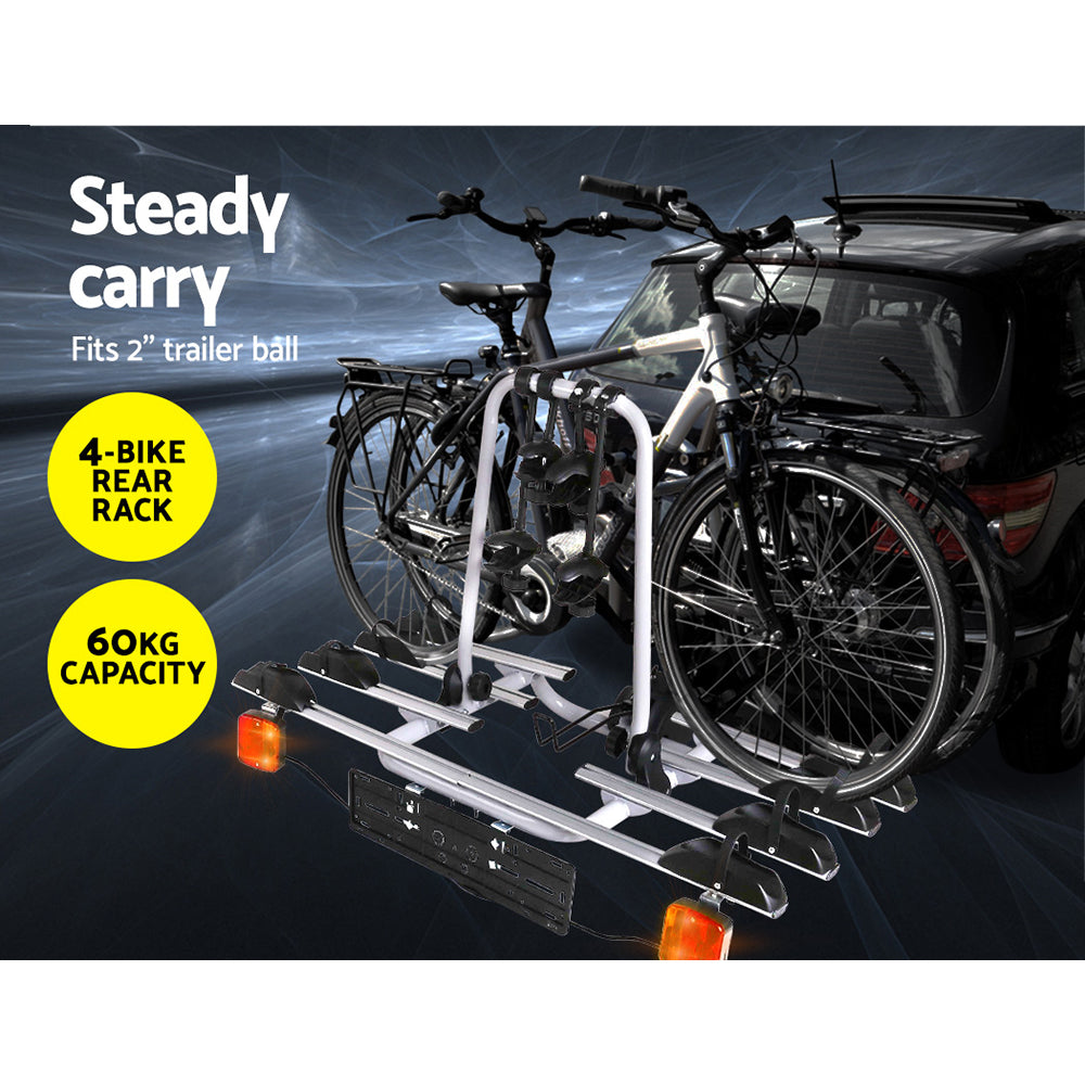 Bicycle Stands & Storage: Giantz 4 Bicycle Bike Carrier Rack Car Towbar Hitch Ball Mount Tail light Silver