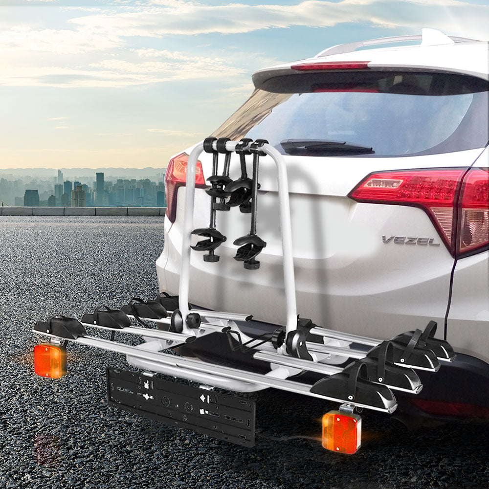 Bicycle Stands & Storage: Giantz 4 Bicycle Bike Carrier Rack Car Towbar Hitch Ball Mount Tail light Silver