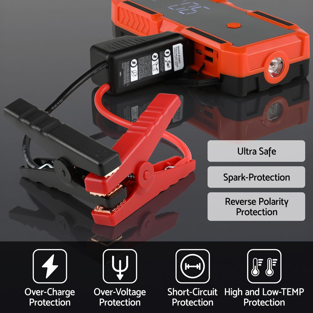 Power Banks & Chargers: Giantz 3000A Portable Car Jump Starter 12V Lithium Battery Booster Pack Power Bank & Jumper Cables