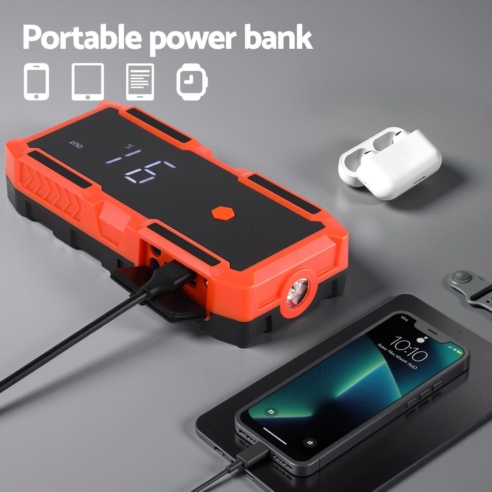 Power Banks & Chargers: Giantz 3000A Portable Car Jump Starter 12V Lithium Battery Booster Pack Power Bank & Jumper Cables