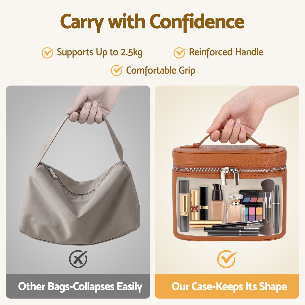 Embellir Makeup Case for Women Travel PU Cosmetic Organizer Brown