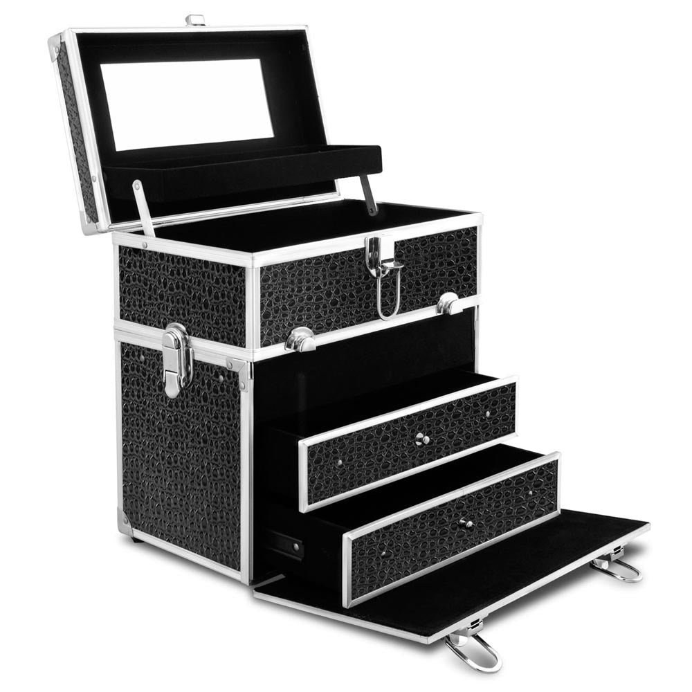 Cosmetic & Toiletry Bags: Embellir Portable Cosmetic Beauty Makeup Carry Case with Mirror - Crocodile Black