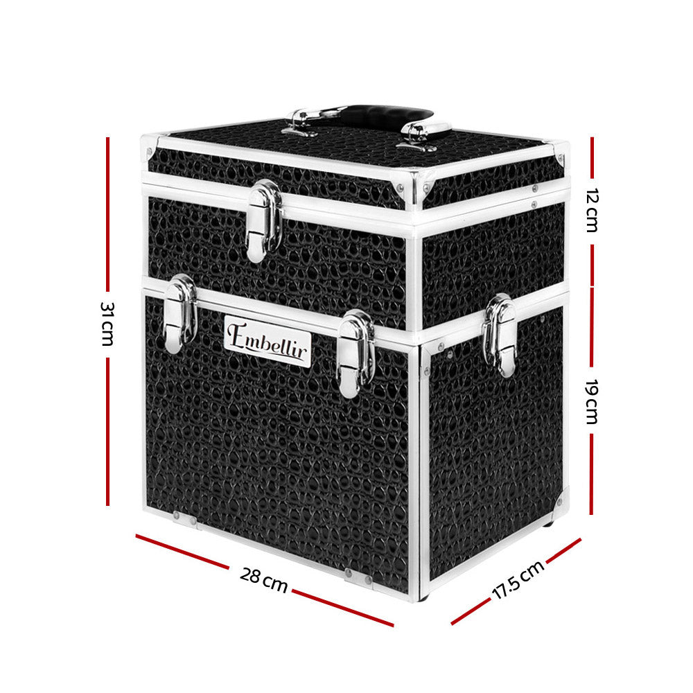 Cosmetic & Toiletry Bags: Embellir Portable Cosmetic Beauty Makeup Carry Case with Mirror - Crocodile Black