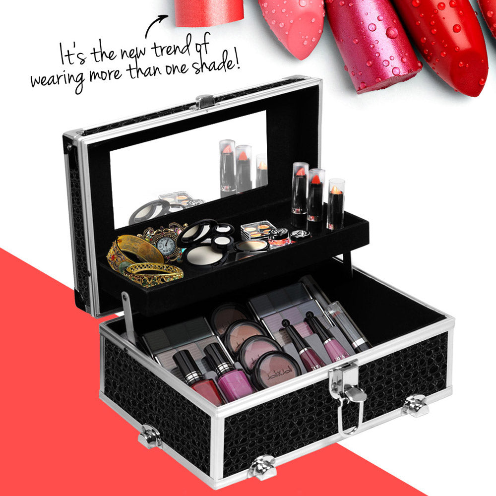 Cosmetic & Toiletry Bags: Embellir Portable Cosmetic Beauty Makeup Carry Case with Mirror - Crocodile Black