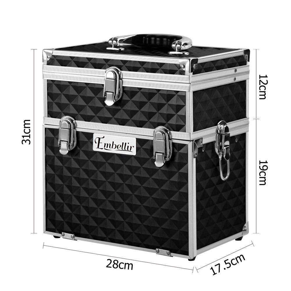 Cosmetic & Toiletry Bags: Embellir Portable Cosmetic Beauty Makeup Carry Case with Mirror - Diamond Black