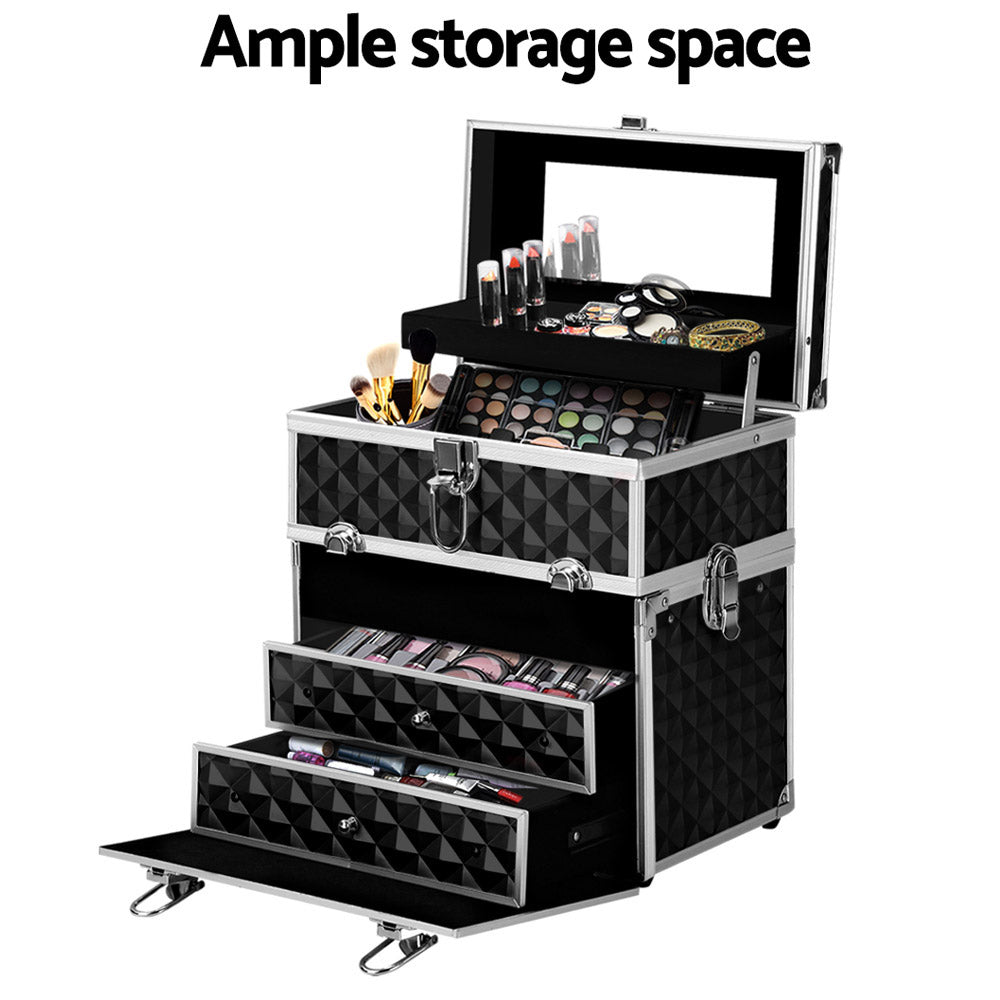 Cosmetic & Toiletry Bags: Embellir Portable Cosmetic Beauty Makeup Carry Case with Mirror - Diamond Black