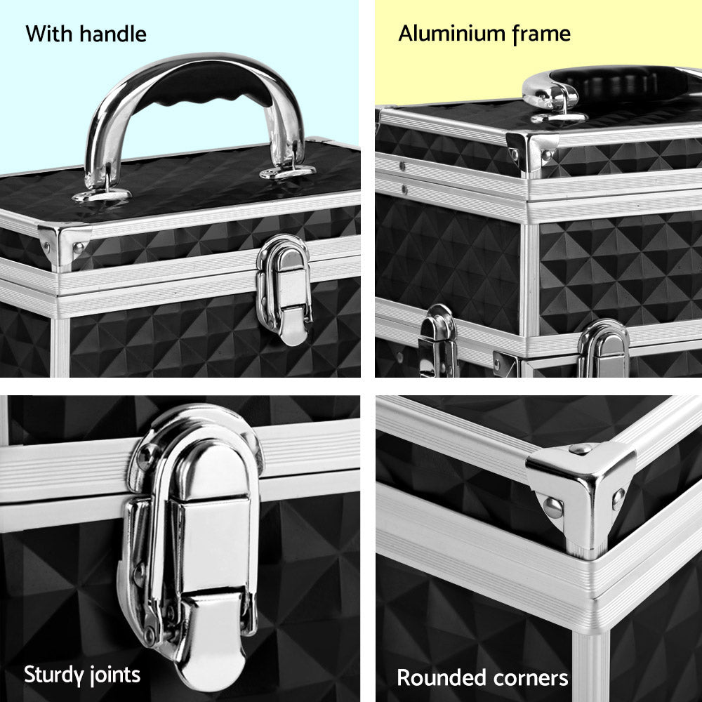 Cosmetic & Toiletry Bags: Embellir Portable Cosmetic Beauty Makeup Carry Case with Mirror - Diamond Black