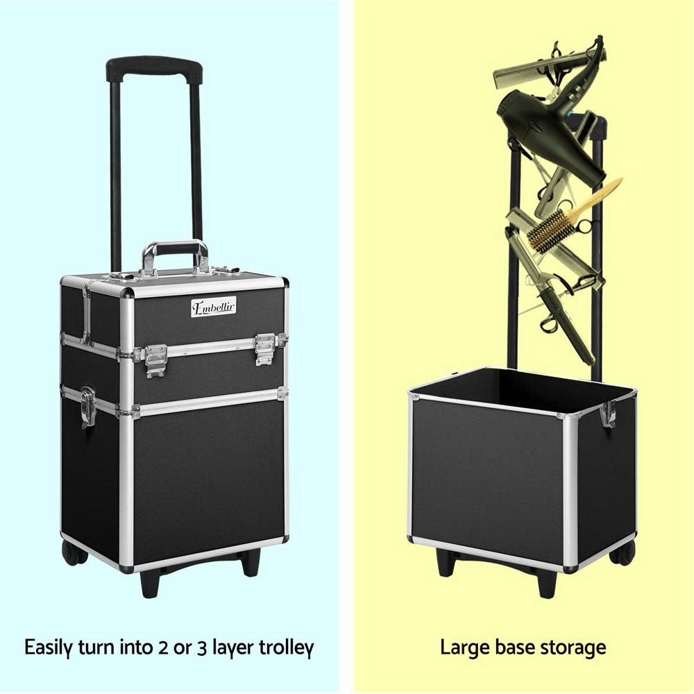 Makeup Organisation & Storage: Embellir Makeup Case Beauty Trolley Cosmetic Organiser Box Travel Wheels Black